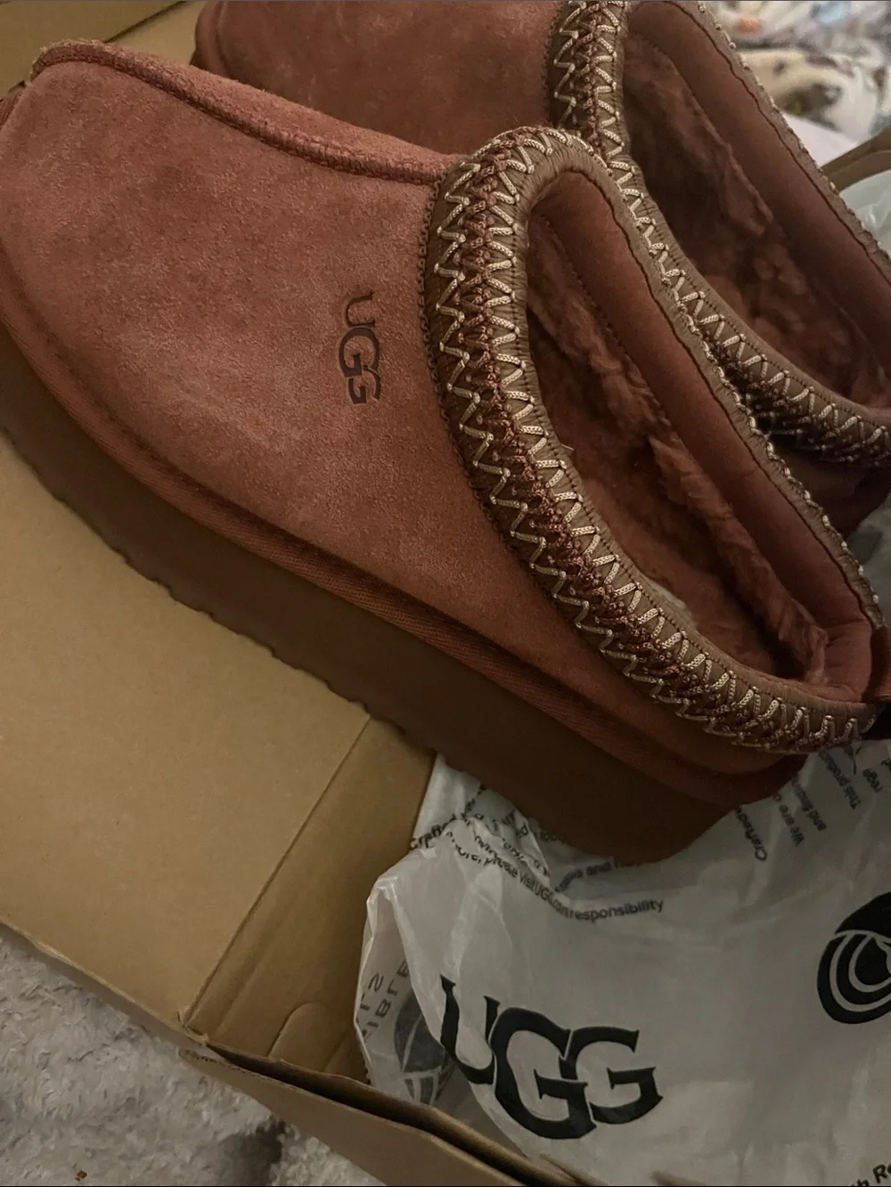 UGG Chestnut Suede Shearling Moccasin Slipper - Picture 6 of 7
